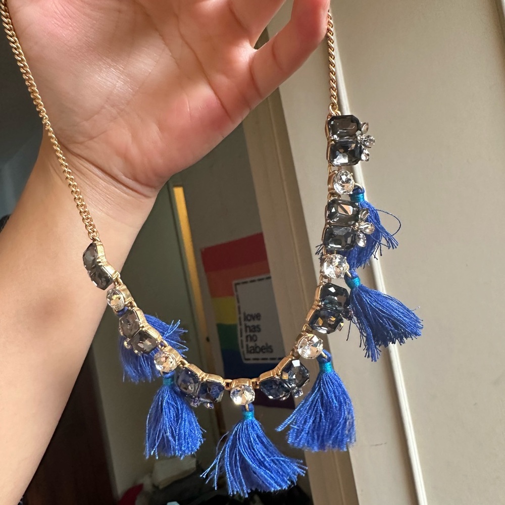 J crew blue tassle necklace